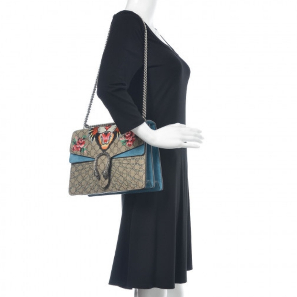 GG Supreme Monogram Angry Cat Embroidered Medium Dionysus Shoulder Bag
